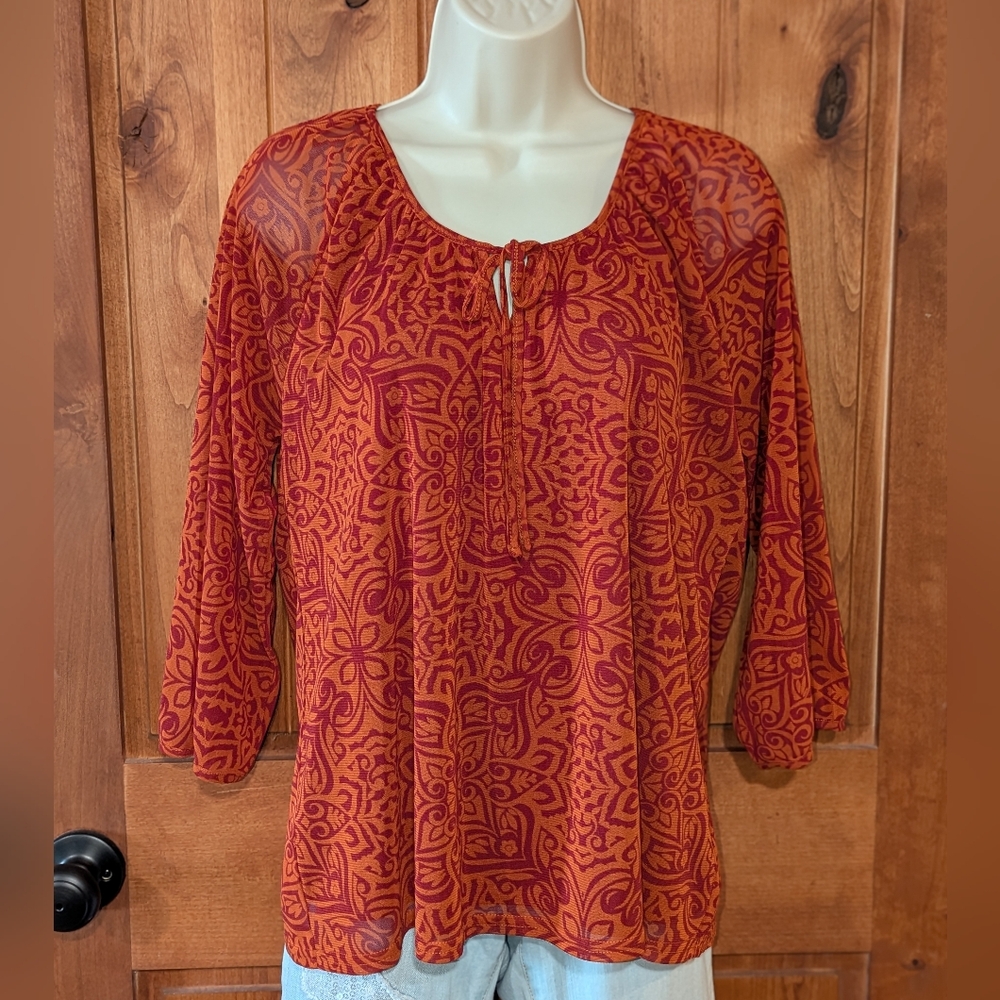 Croft & Barrow Orange‎ and Red Patterned Blouse